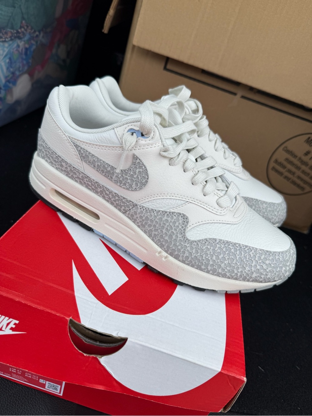 Nike Air Max 1 White and Light Gray Sneakers